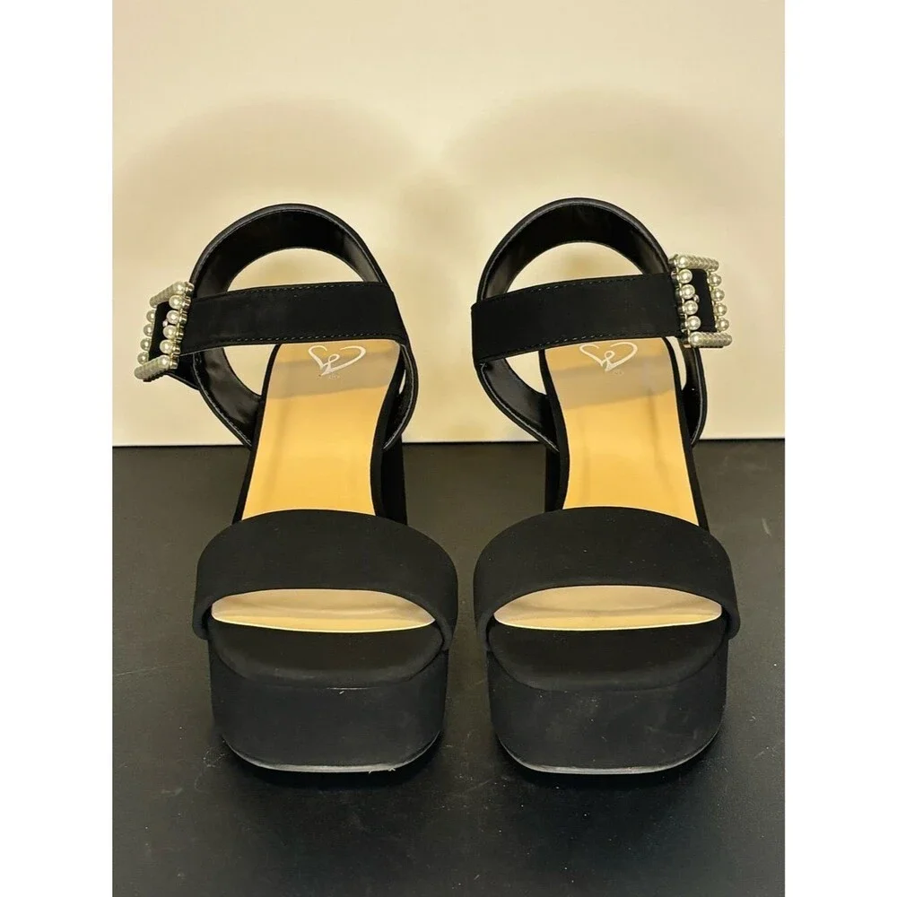 Windsor Black Dazzling Grace Faux Pearl Platform Heels Size 6